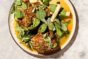 Braised Lamb Shanks with Herb Salad