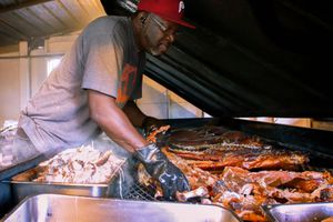 Whole hog barbecue at B's Barbecue in Greenville, North Carolina