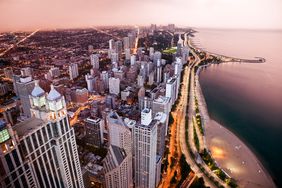 A view of Lake Shore Drive in Chicago at dusk