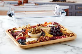 FARBERWARE Build-A-Board Bamboo Cutting Board with Clear Locking Lid and Black Handles, Perfect for Charcuterie, Snacks, and More - Make it. Take it. Enjoy it, 11x14 Inch, Single Compartment