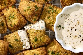 Fried ravioli with cacio-pepe dip.