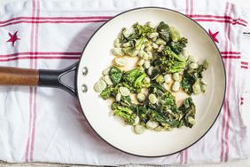 Sauteed spinach, fava beans and broccoli.