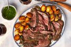 Leg of Lamb Cooked Over New Potatoes with Spicy Mint-Rum Sauce