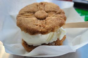 A biscochito cookie ice cream sandwich