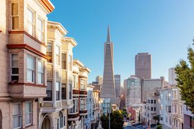 A row of houses and skyscrapers in San Francisco, California 