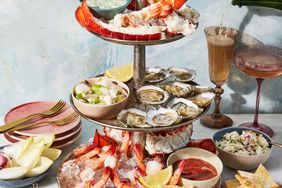 Seafood tower, served with wine