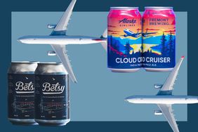 Alaska Airlines and Cathay Pacific's beers in a photo composite with planes.