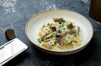 Pasta with porcini mushrooms, spinach and shaved truffle.